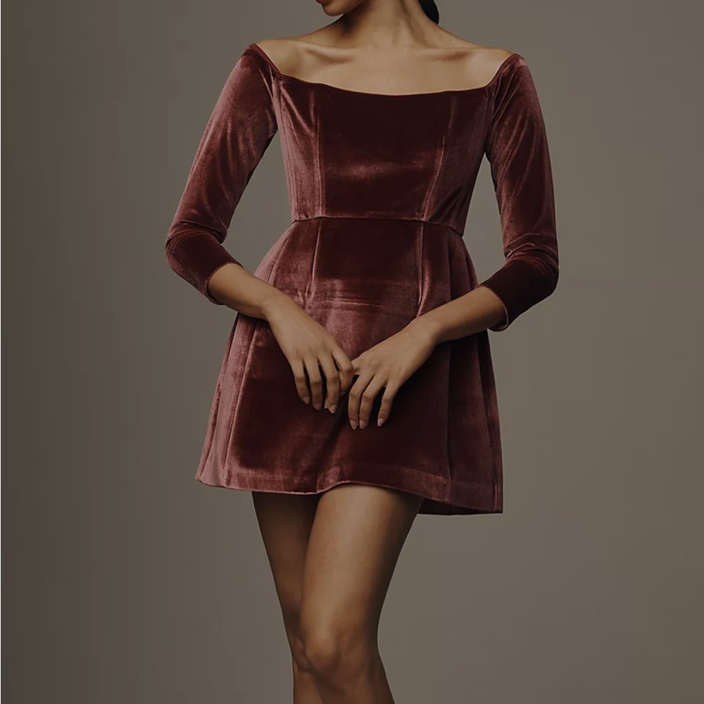 Hutch Purple Off-the-Shoulder Fit and Flare Mini Dress